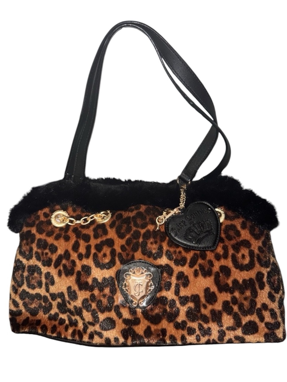 NWT Juicy Couture Leopard Print Shoulder Bag with Fur Trim Glamour Gang Satchel